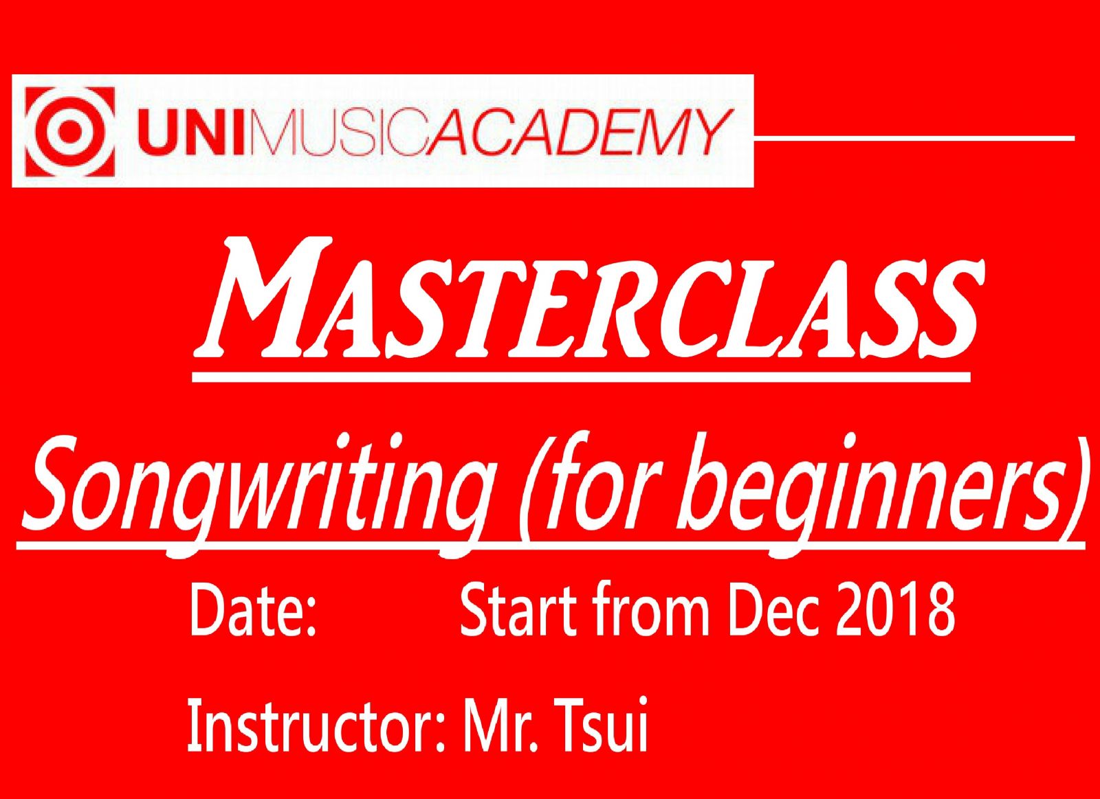 (已完結)作曲-大師班 Songwriting Masterclass